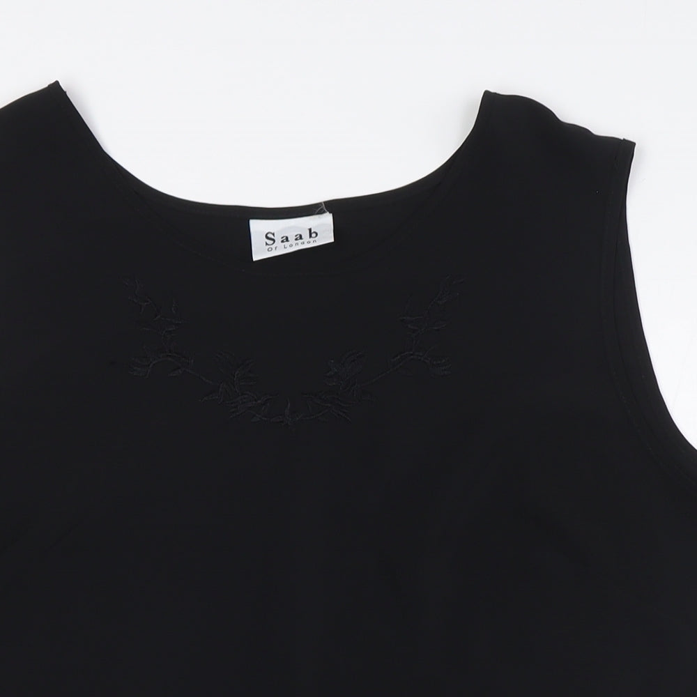 Saab Womens Black Polyester Camisole Button-Up Size L Roll Neck - Embellished Neck