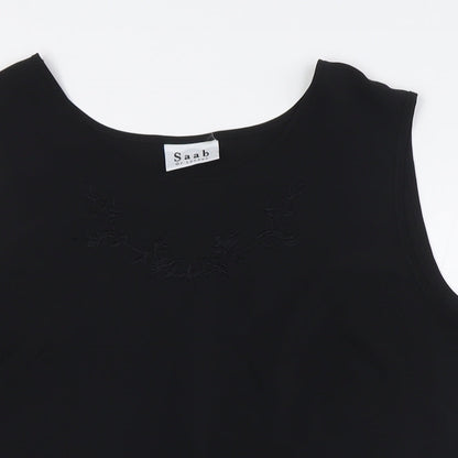 Saab Womens Black Polyester Camisole Button-Up Size L Roll Neck - Embellished Neck