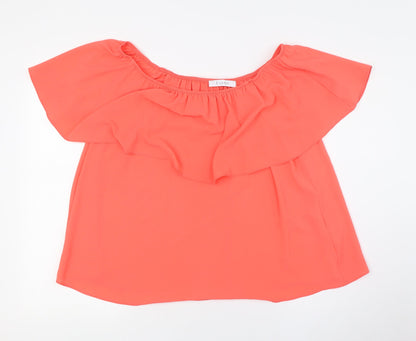 Evans Womens Pink Polyester Basic Button-Up Size 14 Off the Shoulder