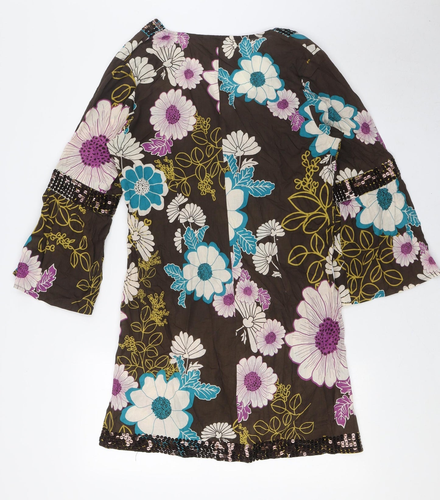 New Look Womens Multicoloured Floral Cotton A-Line Size 16 V-Neck - Sequin Embellished Neck
