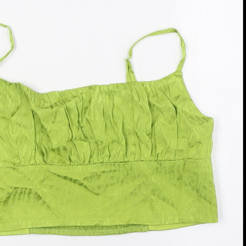 Womens UK Size L Calliope Green Cropped Button-Up