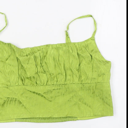 Womens UK Size L Calliope Green Cropped Button-Up