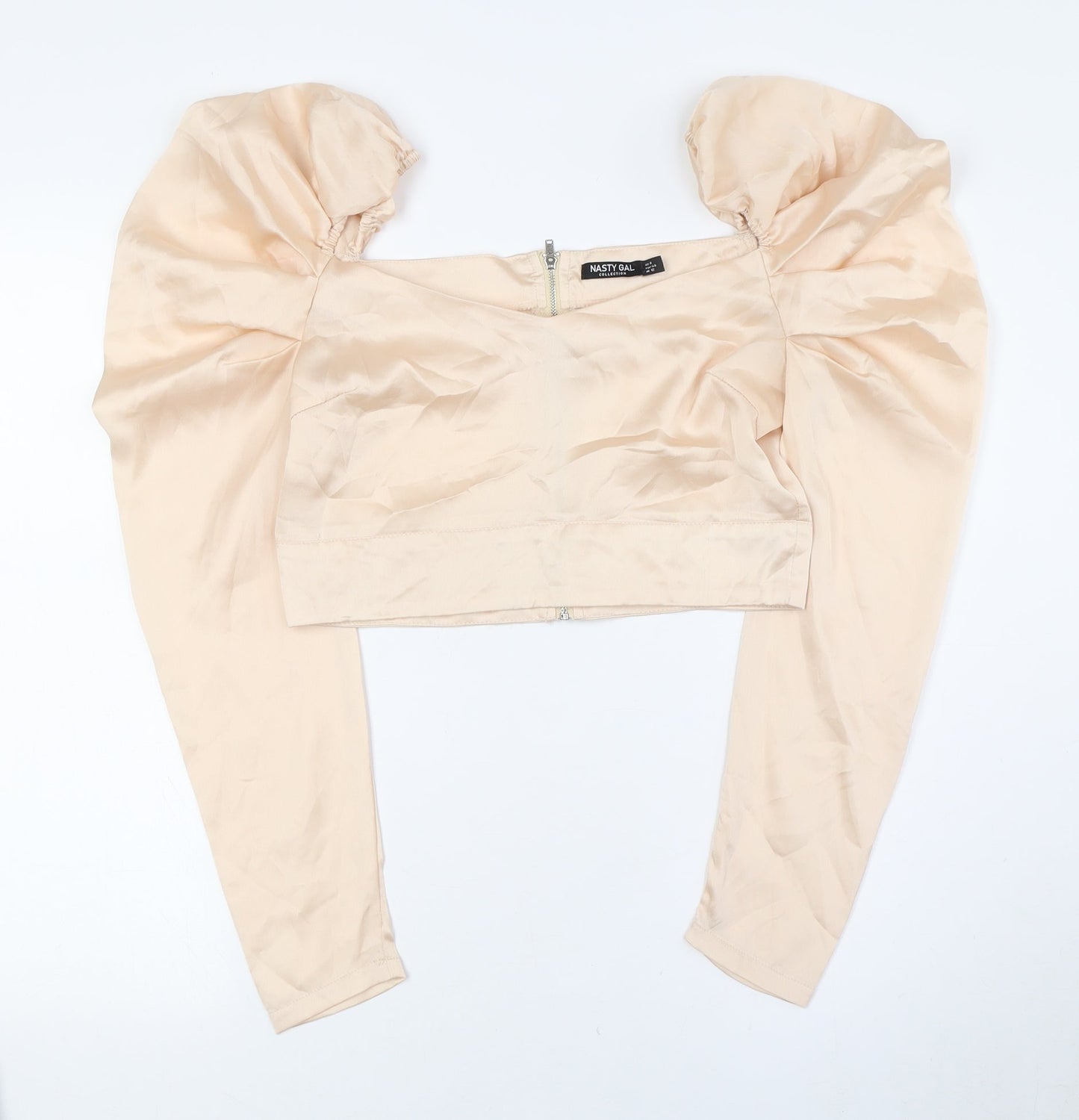 Nasty Gal Womens Ivory Polyester Cropped Button-Up Size 12 Square Neck