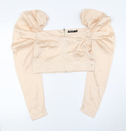 Nasty Gal Womens Ivory Polyester Cropped Button-Up Size 12 Square Neck