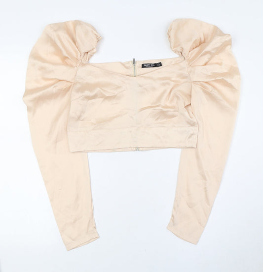 Nasty Gal Womens Ivory Polyester Cropped Button-Up Size 12 Square Neck