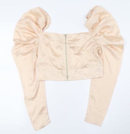 Nasty Gal Womens Ivory Polyester Cropped Button-Up Size 12 Square Neck