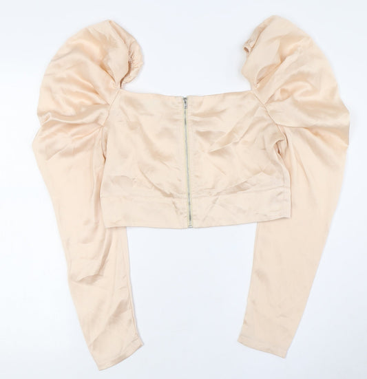 Nasty Gal Womens Ivory Polyester Cropped Button-Up Size 12 Square Neck