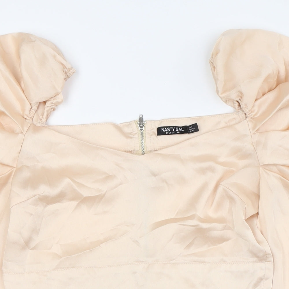 Nasty Gal Womens Ivory Polyester Cropped Button-Up Size 12 Square Neck