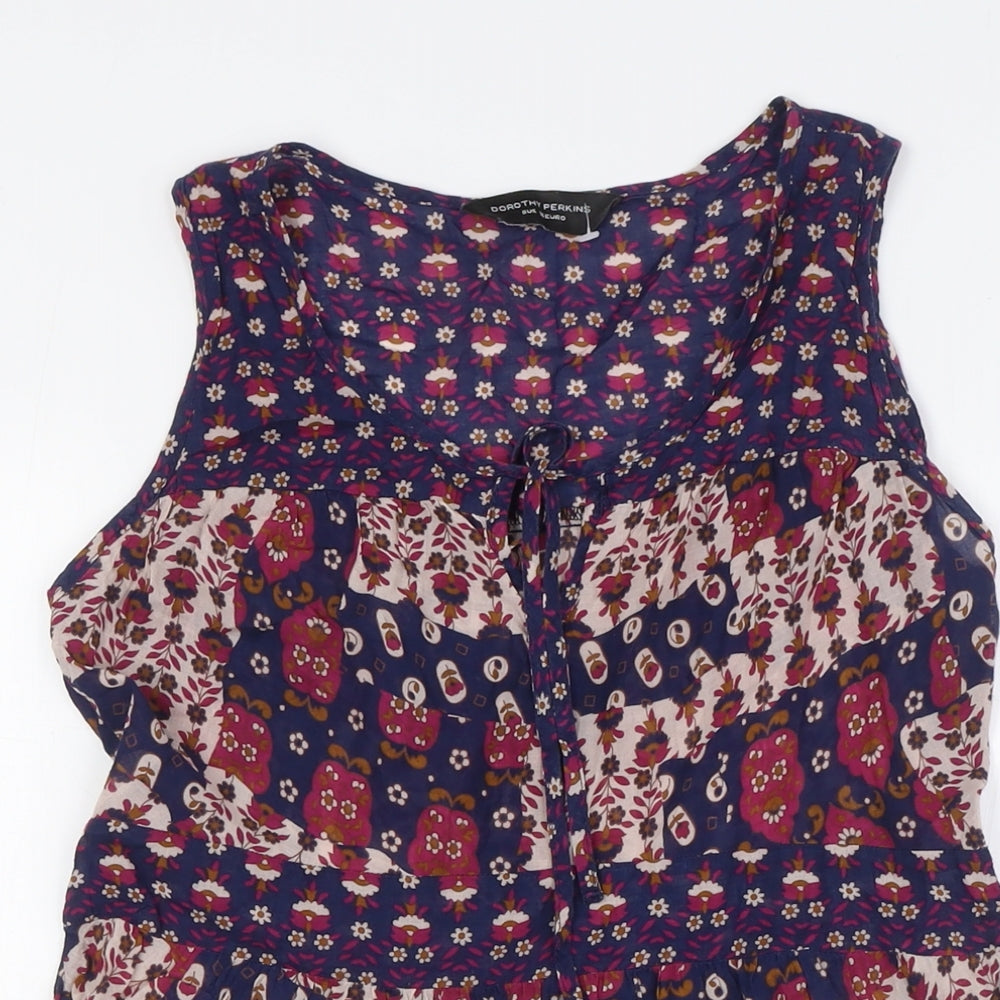 Womens UK Size 8 Dorothy Perkins Blue Tunic Button-Up