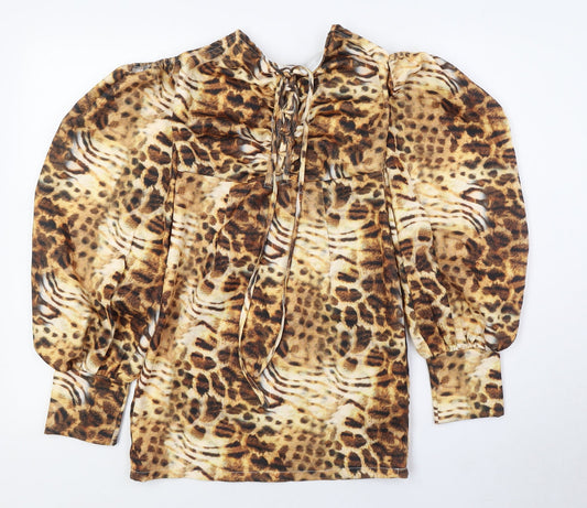 PRETTYLITTLETHING Womens Beige Animal Print Polyester Bodycon Size 6 Off the Shoulder Zip - Tie Up Front