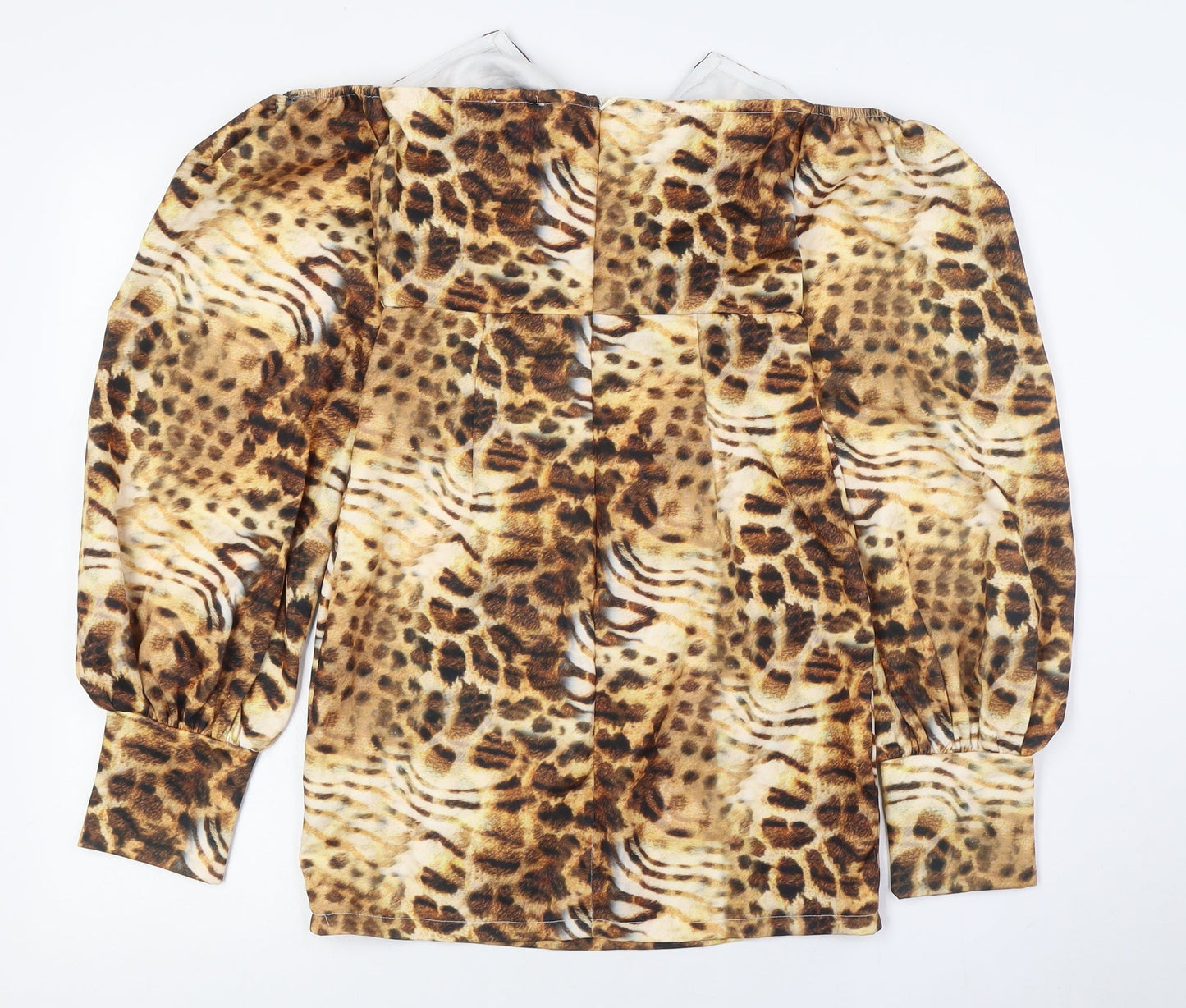 PRETTYLITTLETHING Womens Beige Animal Print Polyester Bodycon Size 6 Off the Shoulder Zip - Tie Up Front