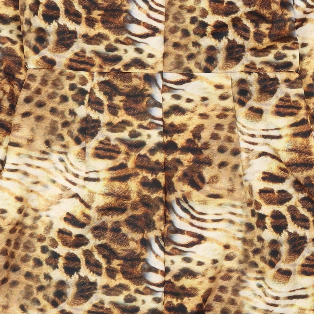 PRETTYLITTLETHING Womens Beige Animal Print Polyester Bodycon Size 6 Off the Shoulder Zip - Tie Up Front