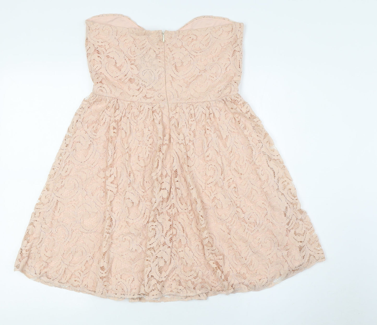 Boohoo Womens Pink Polyester A-Line Size 8 Off the Shoulder Zip - Lace Overlay