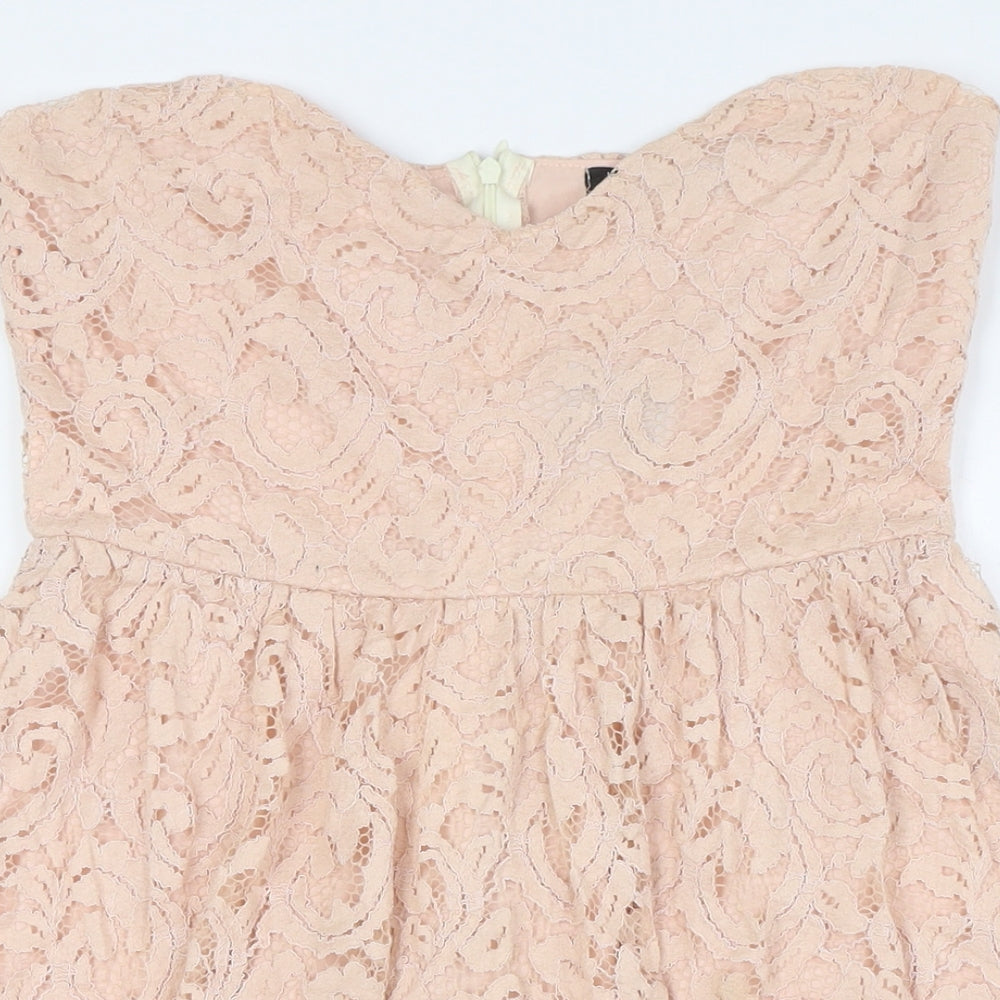 Boohoo Womens Pink Polyester A-Line Size 8 Off the Shoulder Zip - Lace Overlay