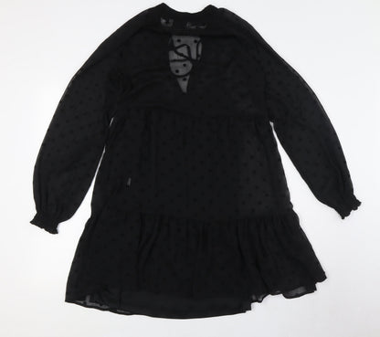 Stradivarius Womens Black Polyester A-Line Size S Mock Neck Tie - Two Layers