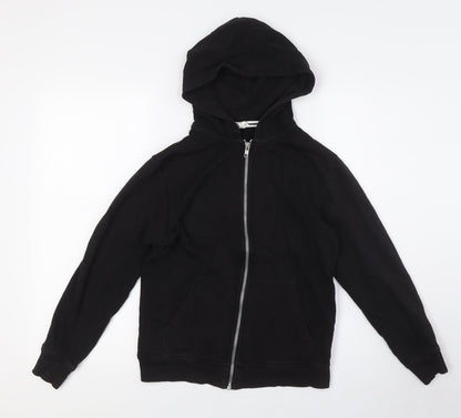 H&M Boys Black Cotton Full Zip Hoodie Size 10 Years Zip - Ages 10-12
