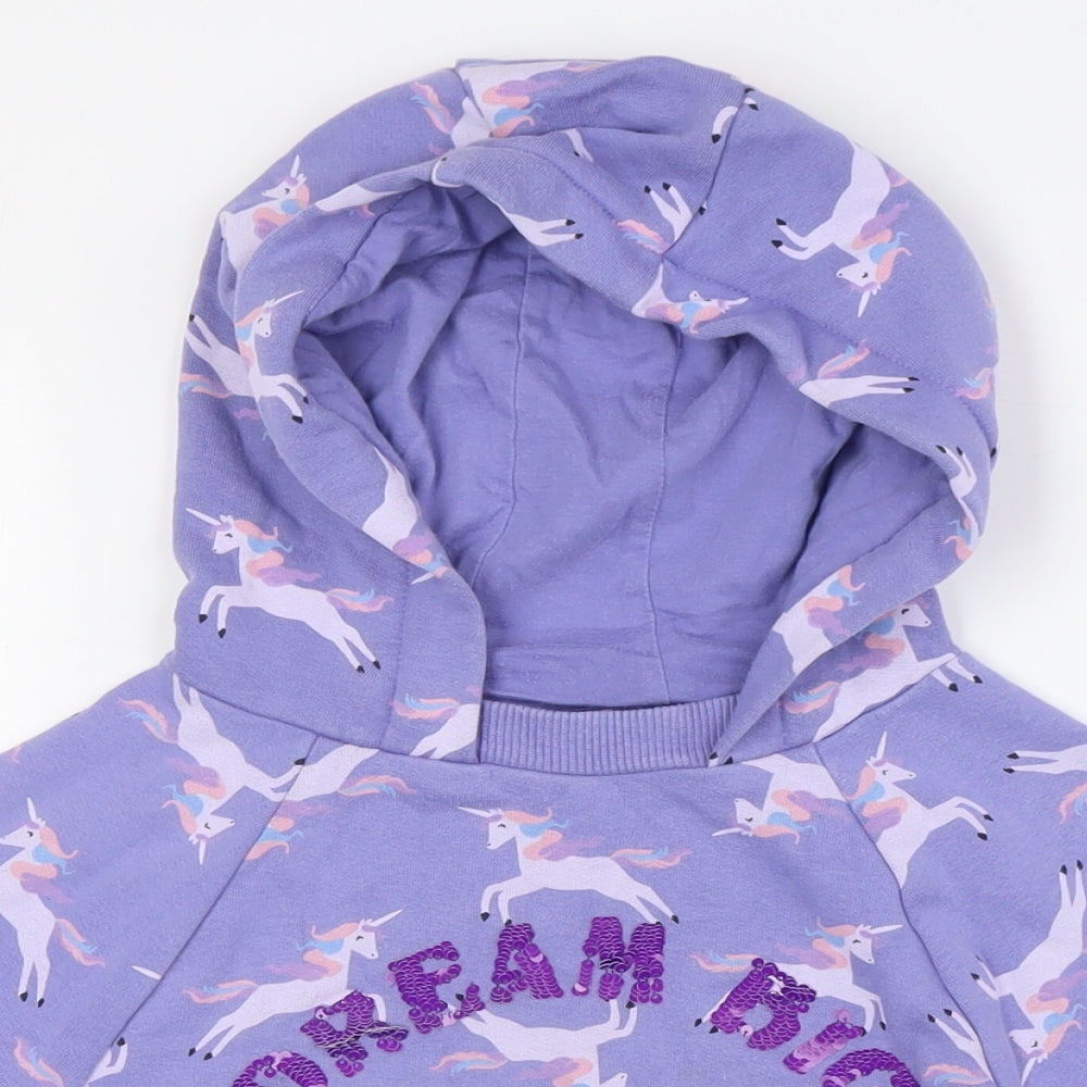 NEXT Girls Purple Cotton Pullover Hoodie Size 10 Years - Unicorn, Sequins