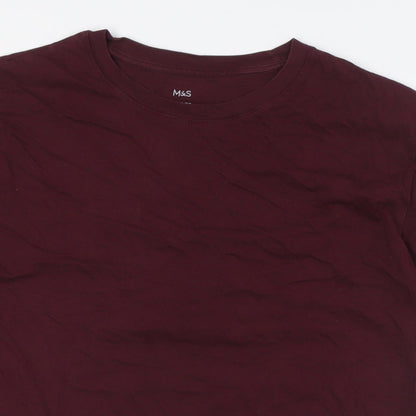Marks and Spencer Mens Red Cotton T-Shirt Size S Crew Neck