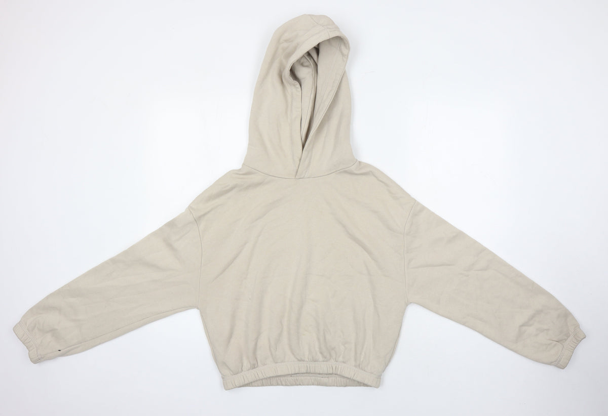 Zara Womens Beige Cotton Pullover Hoodie Size M