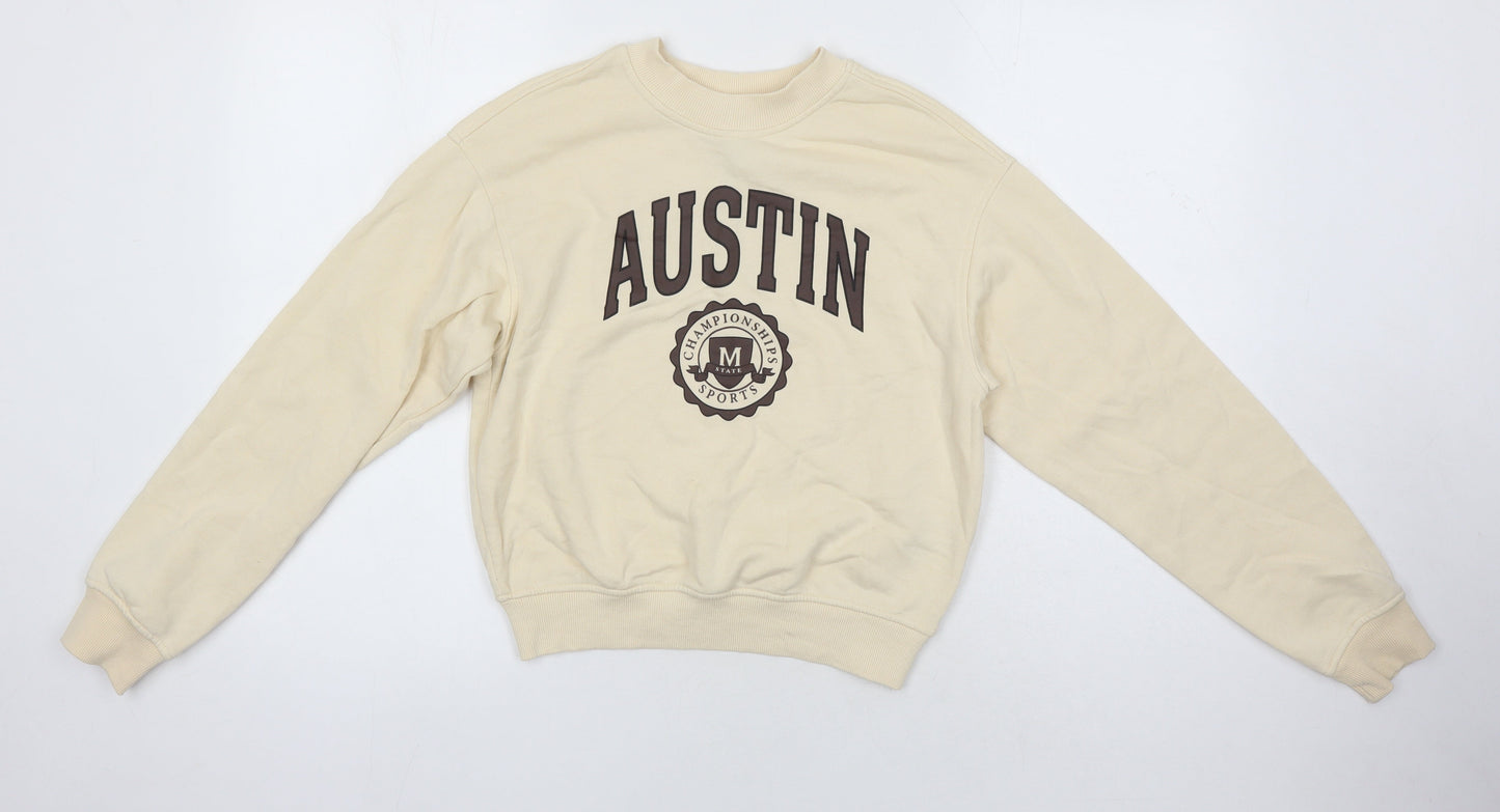 H&M Womens Beige Cotton Pullover Sweatshirt Size XS