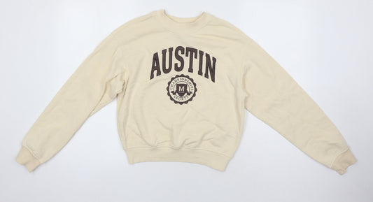 H&M Womens Beige Cotton Pullover Sweatshirt Size XS