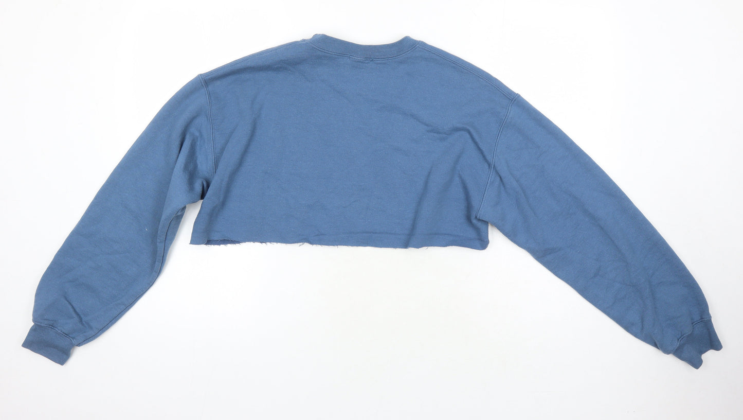 PRETTYLITTLETHING Womens Blue Cotton Pullover Sweatshirt Size S - Cropped