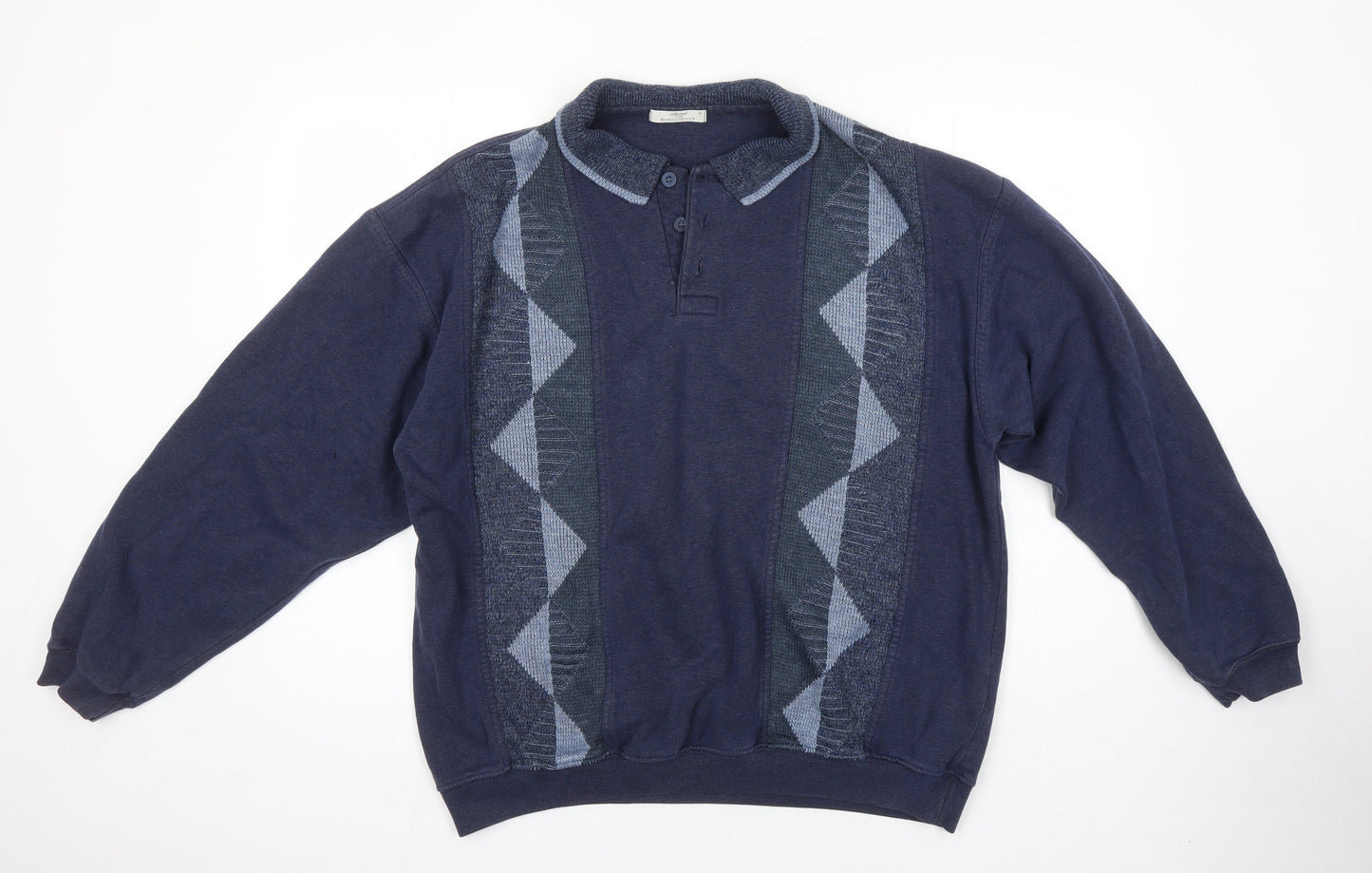 St Michael Mens Blue Argyle/Diamond Cotton Pullover Sweatshirt Size XL