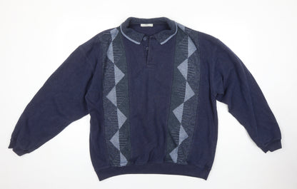 St Michael Mens Blue Argyle/Diamond Cotton Pullover Sweatshirt Size XL