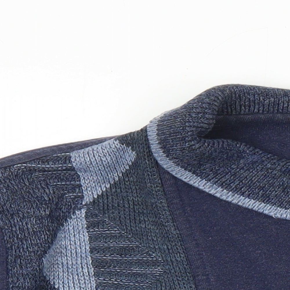 St Michael Mens Blue Argyle/Diamond Cotton Pullover Sweatshirt Size XL