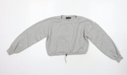 PRETTYLITTLETHING Womens Grey Polyester Pullover Sweatshirt Size 4 - Cropped
