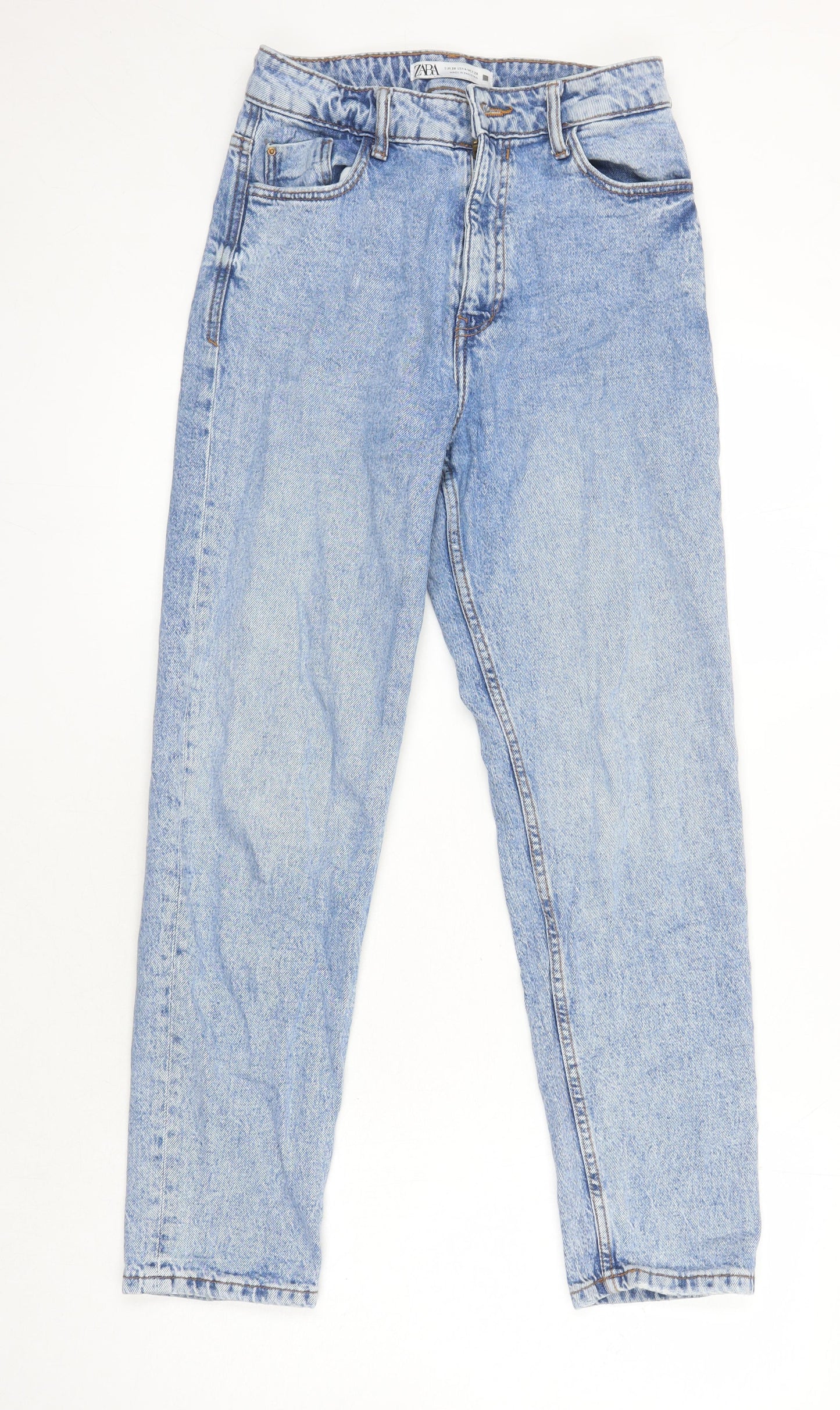 Zara Womens Blue Cotton Blend Tapered Jeans Size 8 L27 in Regular
