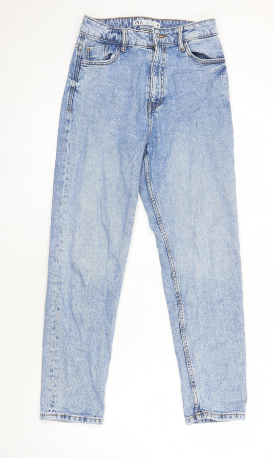 Zara Womens Blue Cotton Blend Tapered Jeans Size 8 L27 in Regular