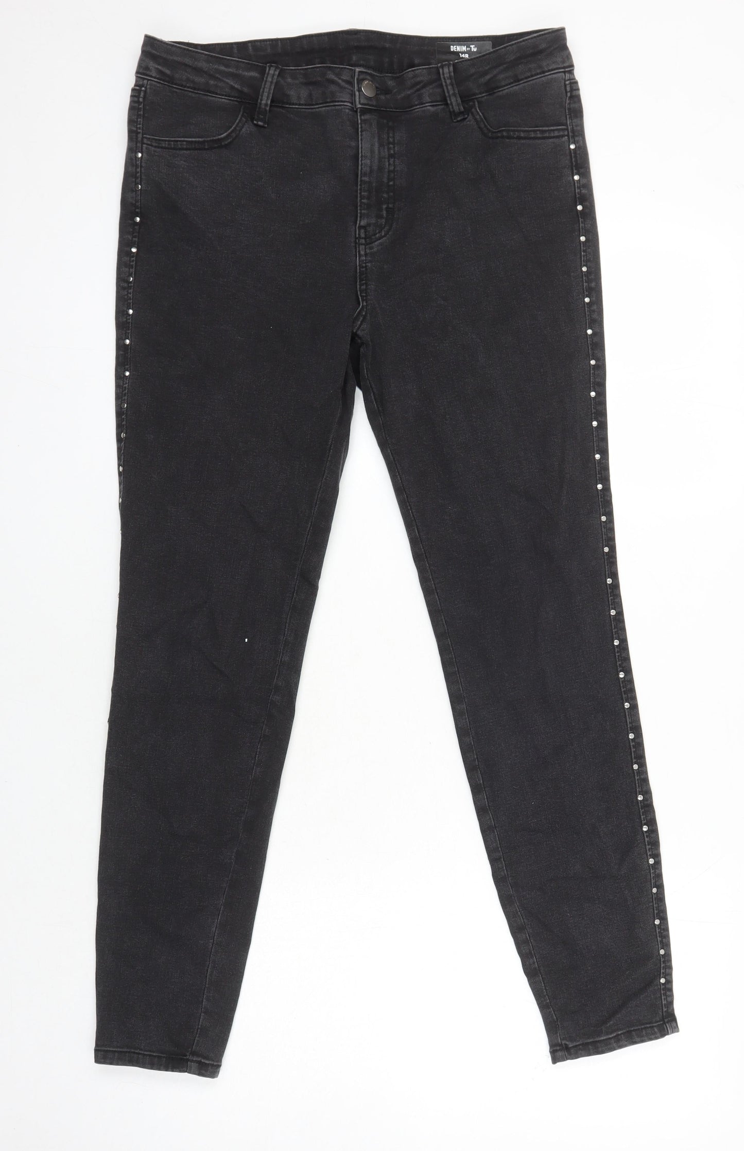 TU Womens Black Cotton Skinny Jeans Size 14 L27.5 in Regular