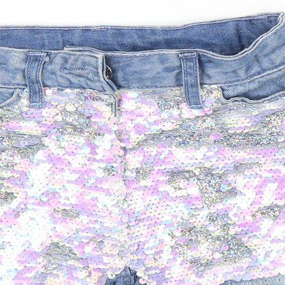 I love girlswear Girls Blue 100% Cotton Hot Pants Shorts Size 6 Years Regular - Sequin Detail