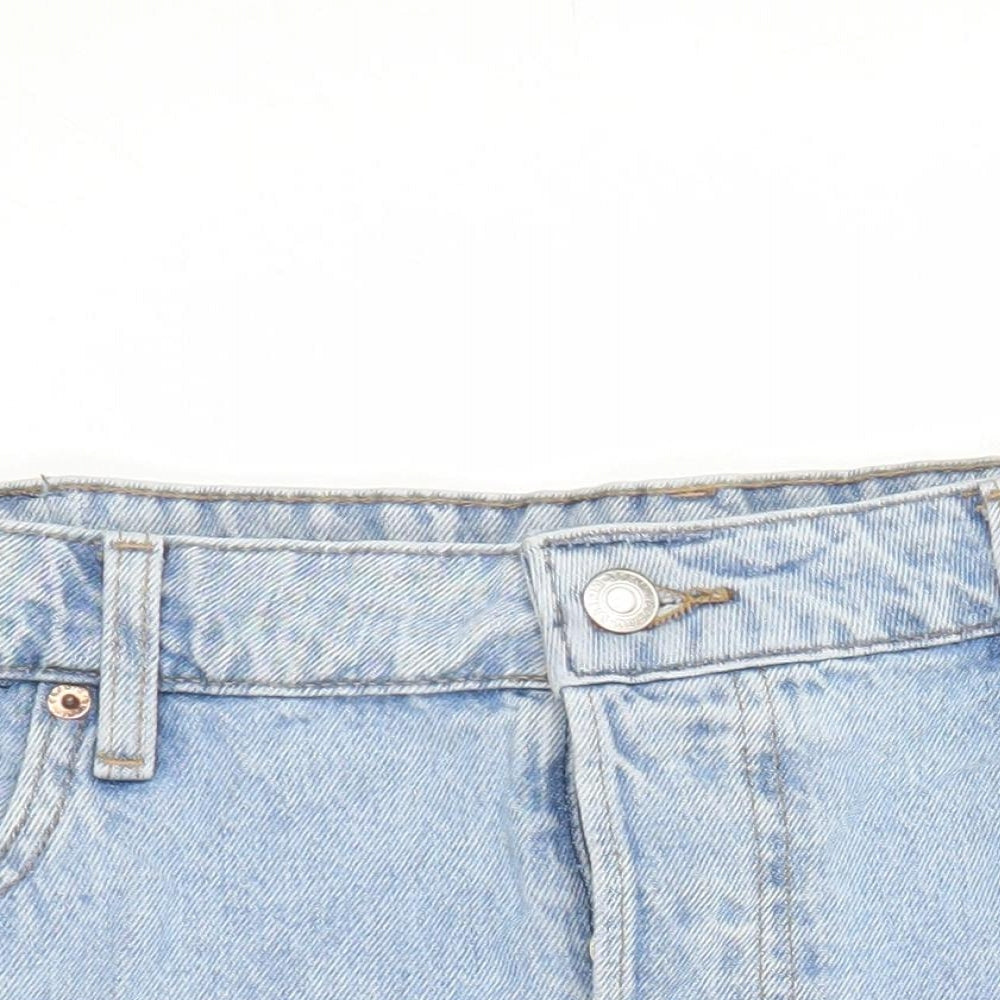 H&M Womens Blue 100% Cotton Boyfriend Shorts Size 14 Regular