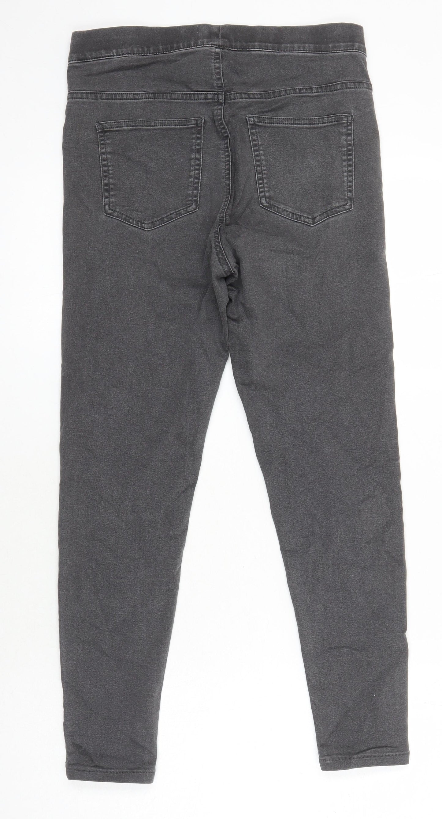 M&S Womens Grey Herringbone Cotton Jegging Jeans Size 10 L24 in Regular - Elasticated Waist