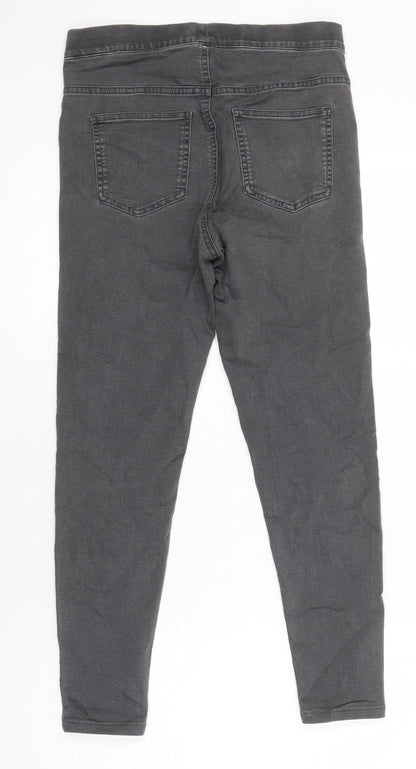 M&S Womens Grey Herringbone Cotton Jegging Jeans Size 10 L24 in Regular - Elasticated Waist