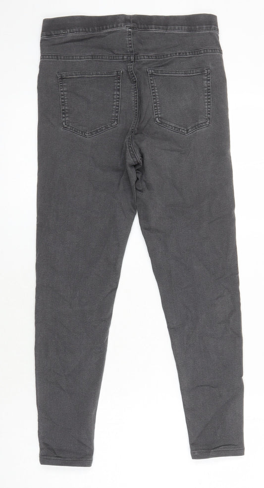 M&S Womens Grey Herringbone Cotton Jegging Jeans Size 10 L24 in Regular - Elasticated Waist