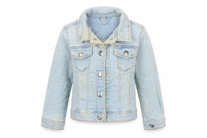 Front view of Matalan girls’ blue jacket, size 2-3, years snap - distressed look
