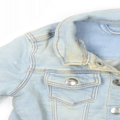 Matalan Girls Blue Jacket Size 2-3 Years Snap - Distressed Look