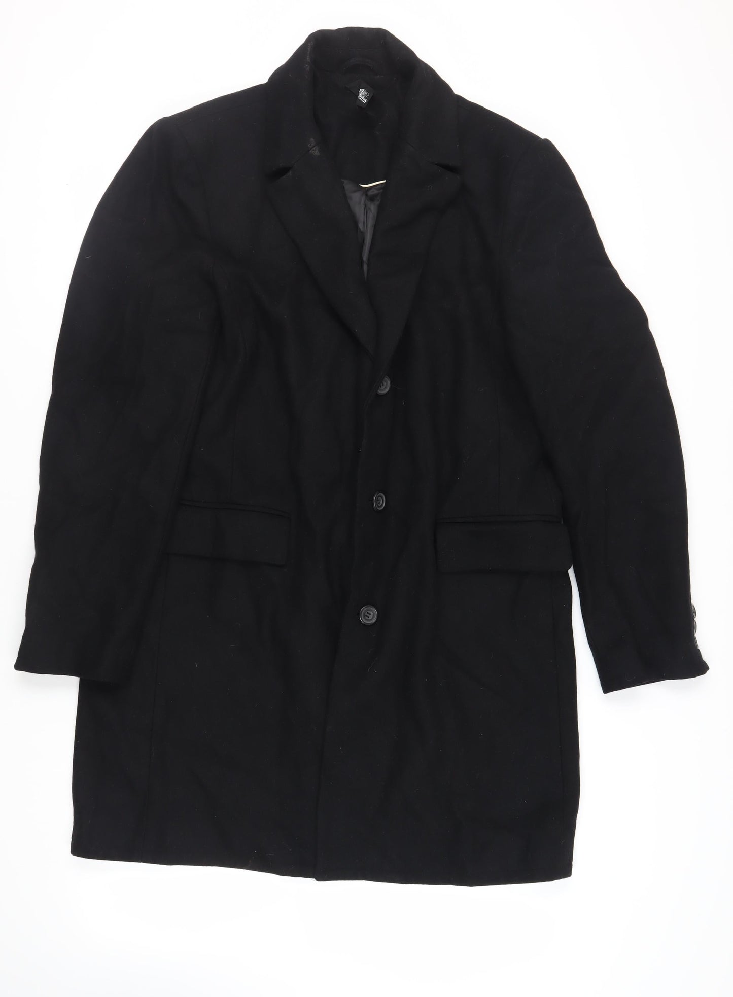 Mens UK Size XL Topman Black Overcoat