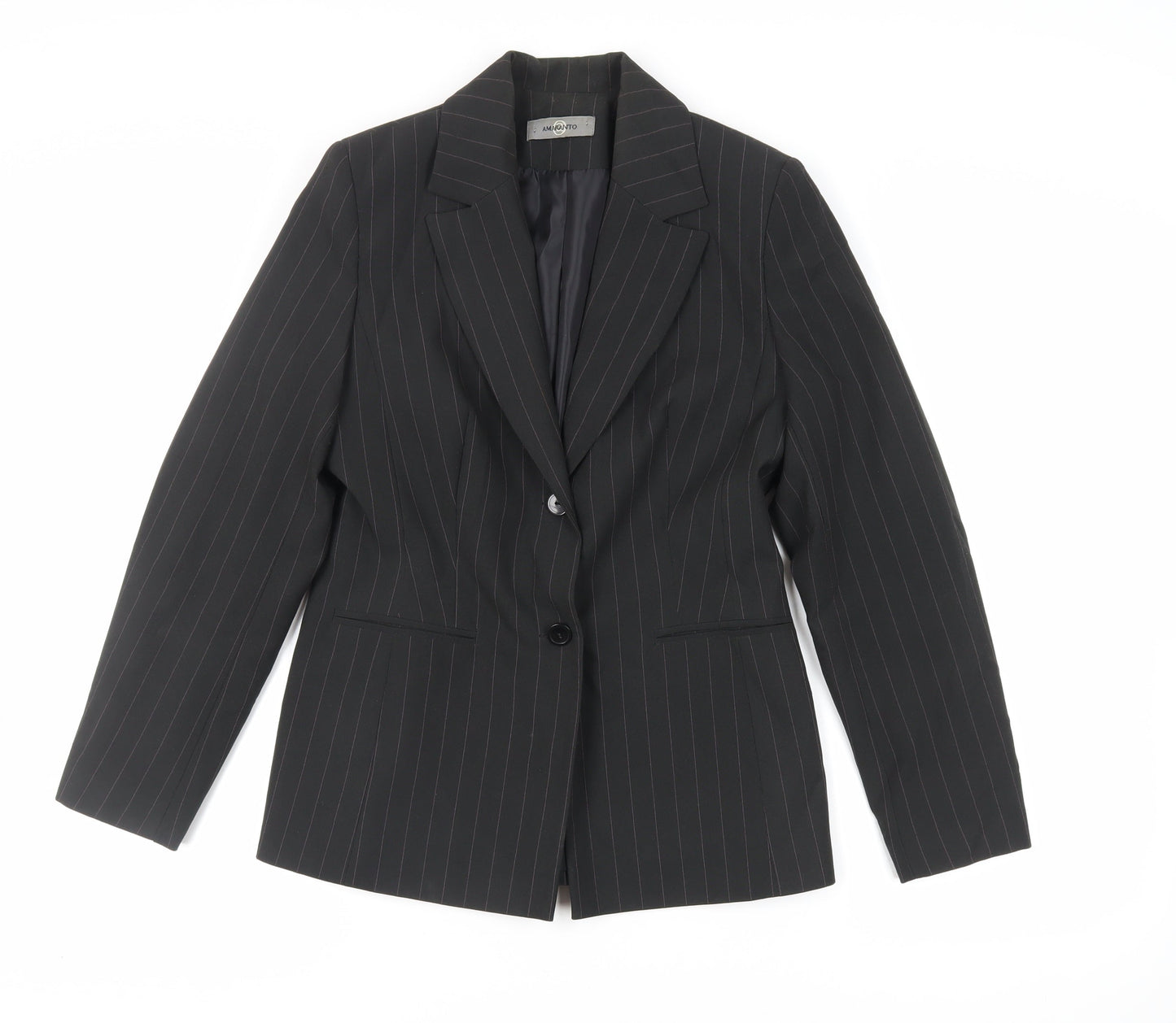 AMARANTO Womens Black Striped Jacket Blazer Size 12 Button
