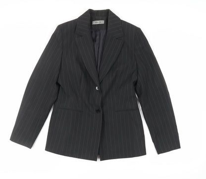 AMARANTO Womens Black Striped Jacket Blazer Size 12 Button