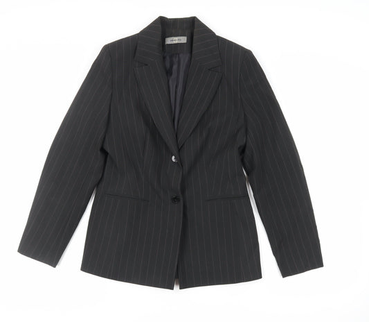 AMARANTO Womens Black Striped Jacket Blazer Size 12 Button