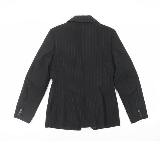 AMARANTO Womens Black Striped Jacket Blazer Size 12 Button