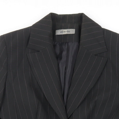 AMARANTO Womens Black Striped Jacket Blazer Size 12 Button