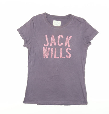Jack Wills Womens Purple Cotton Basic T-Shirt Size 10 Crew Neck - Logo