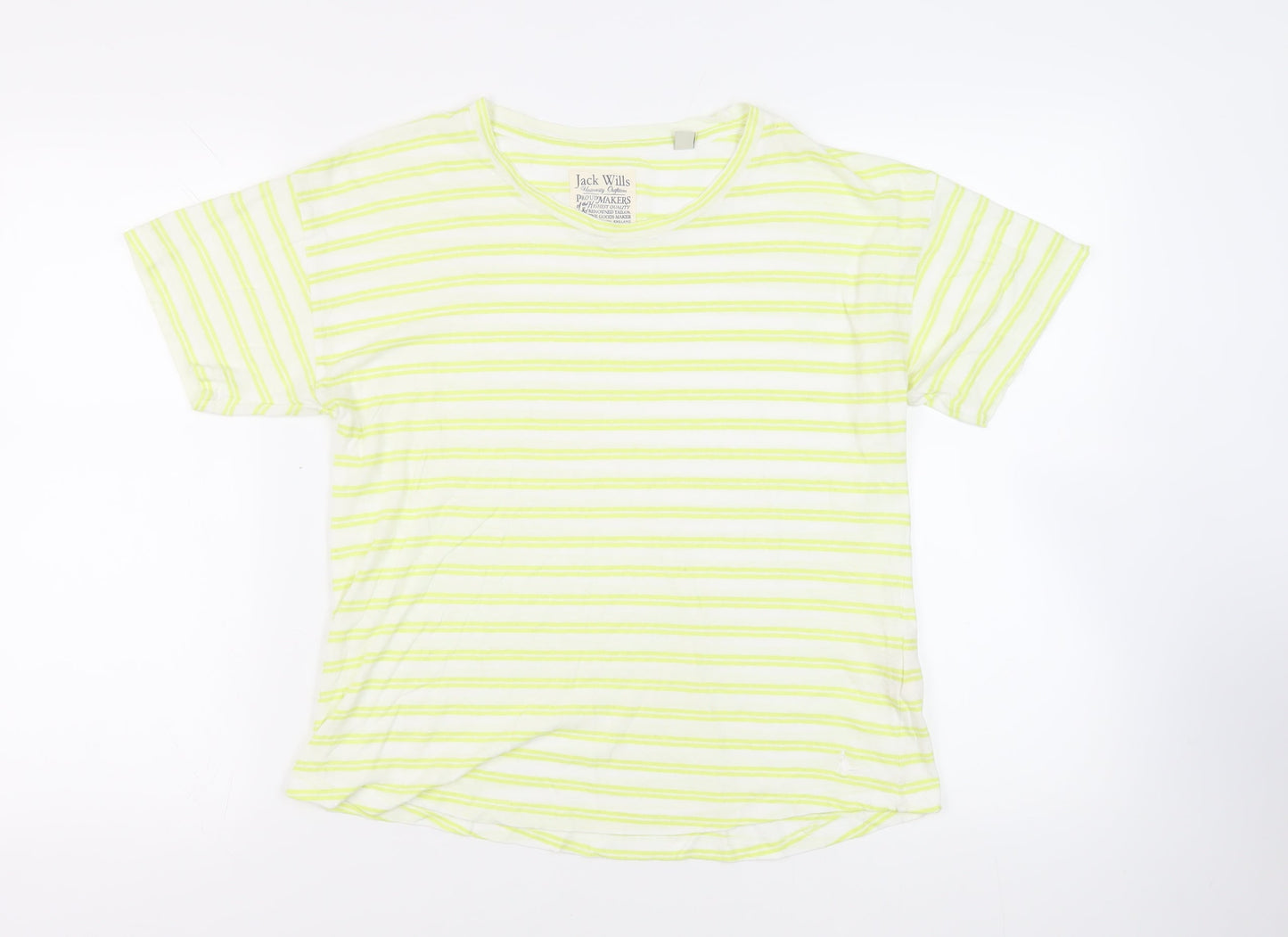 Jack Wills Womens Green Striped Cotton Basic T-Shirt Size 12 Crew Neck