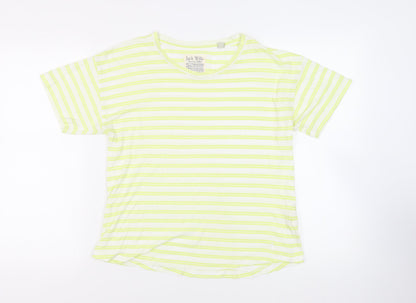 Jack Wills Womens Green Striped Cotton Basic T-Shirt Size 12 Crew Neck