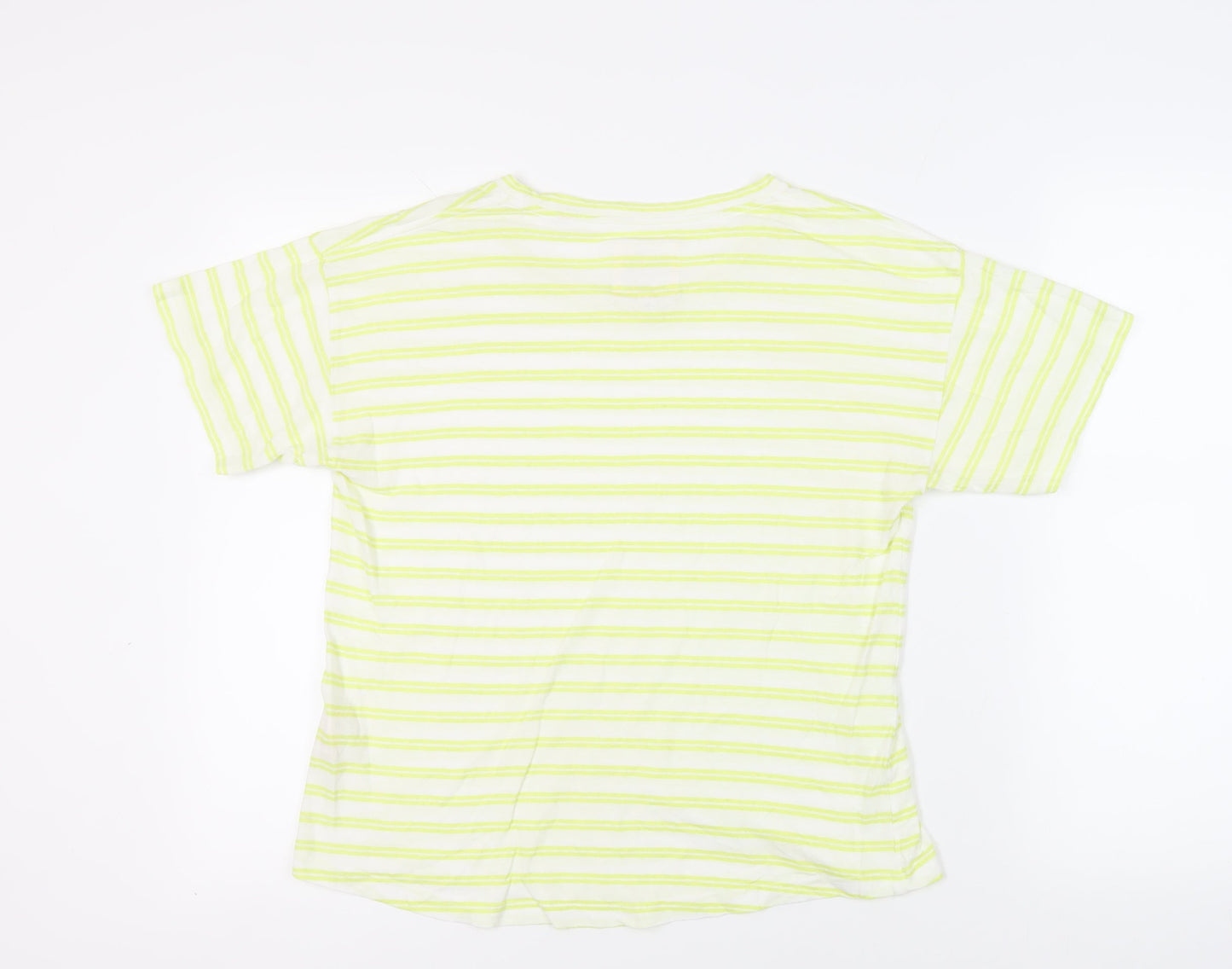 Jack Wills Womens Green Striped Cotton Basic T-Shirt Size 12 Crew Neck